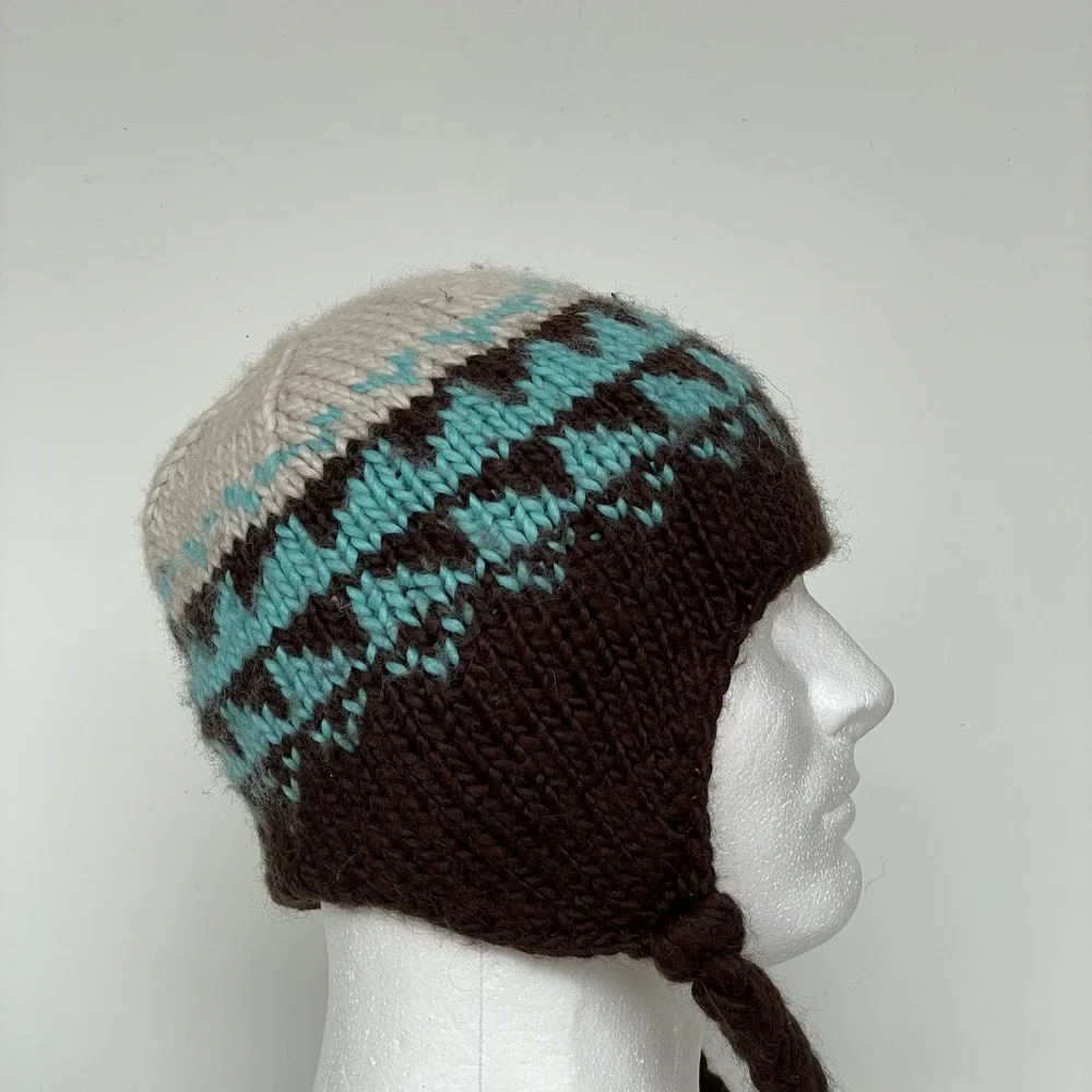 The North Face Chullo Beanie Knit Wool Brown Blue Ski Snowboarding‎ Winter